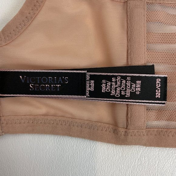 NWOT Victorias Secret 32C Luxe Unlined Mesh Full Coverage Plunge Bra Beige - Picture 5 of 8